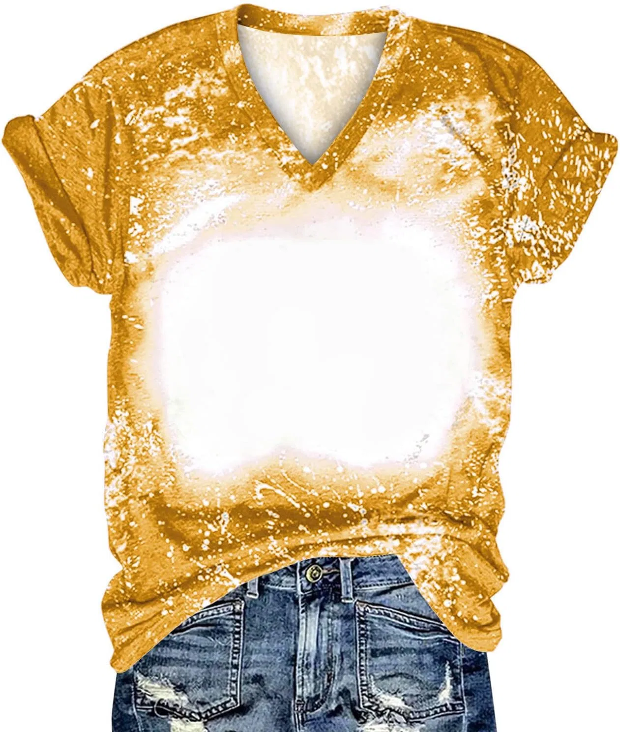 Футболка с V-образным вырезом, Slim Fit, принт, туника, Yellow — фото 3