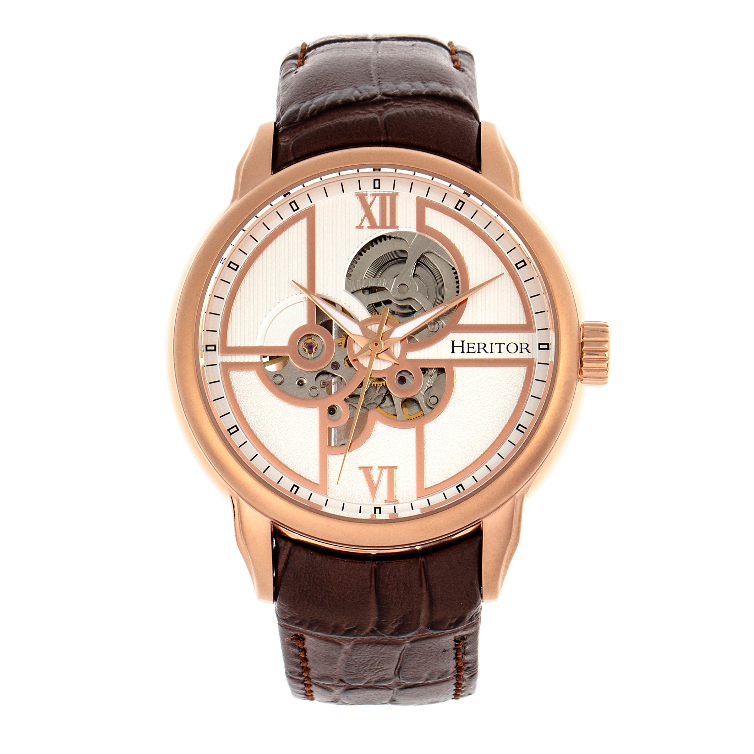 

Часы Sanford Semi-Skeleton с кожаным ремешком Heritor Automatic, розовый