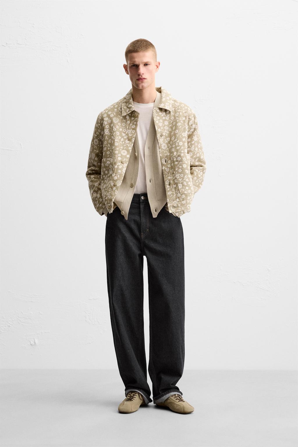 

Жаккардовый жакет в цветочек ZARA, цвет Ecru/Beige