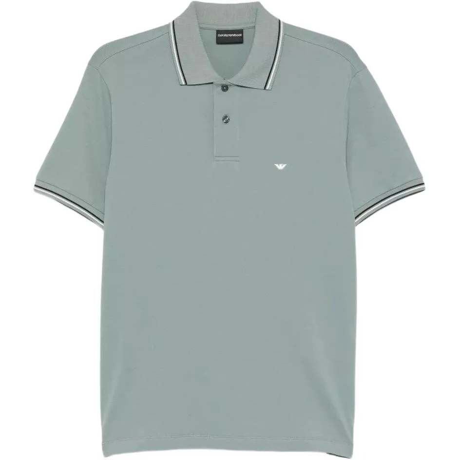 Хлопковая поло с контрастными манжетами EMPORIO ARMANI, Sky Blue
