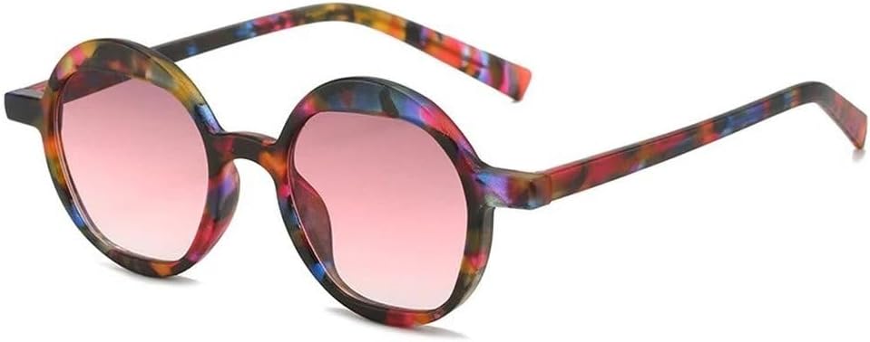 

LVTFCO Винтажная оправа для очков с цветочным леопардовым принтом, женские прозрачные очки, модные круглые солнцезащитные очки с градиентным цветом, защита от УФ-излучения UV400, 6