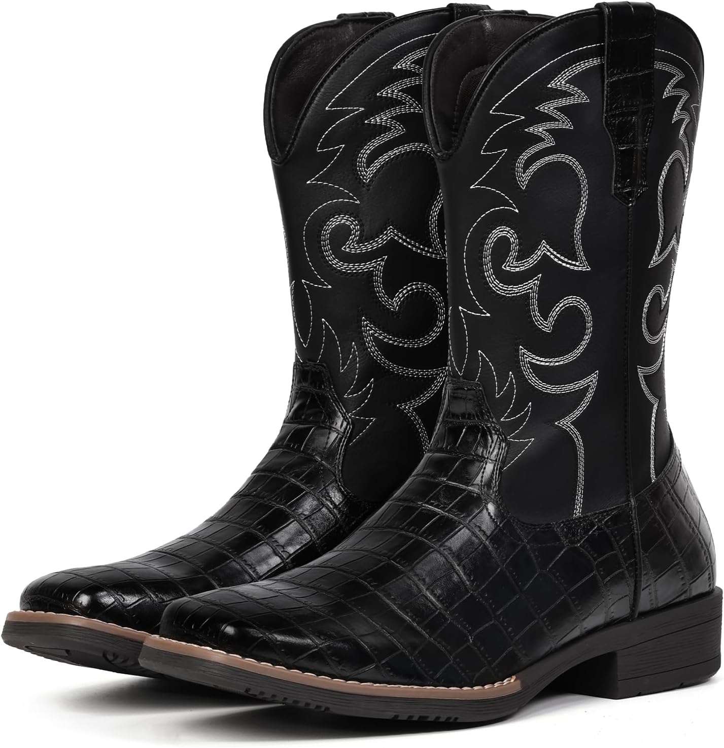 

Мужские ковбойские ботинки IUV в западном стиле с принтом каимановой кожи, широкие, модные, с вышивкой, на молнии, противоскользящие, черный