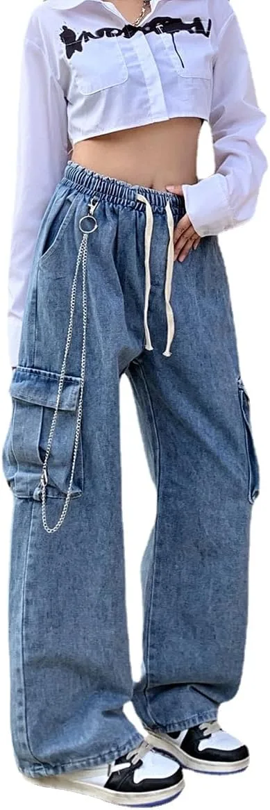 

Готические женские джинсы high waist с широкими штанинами LREUIP