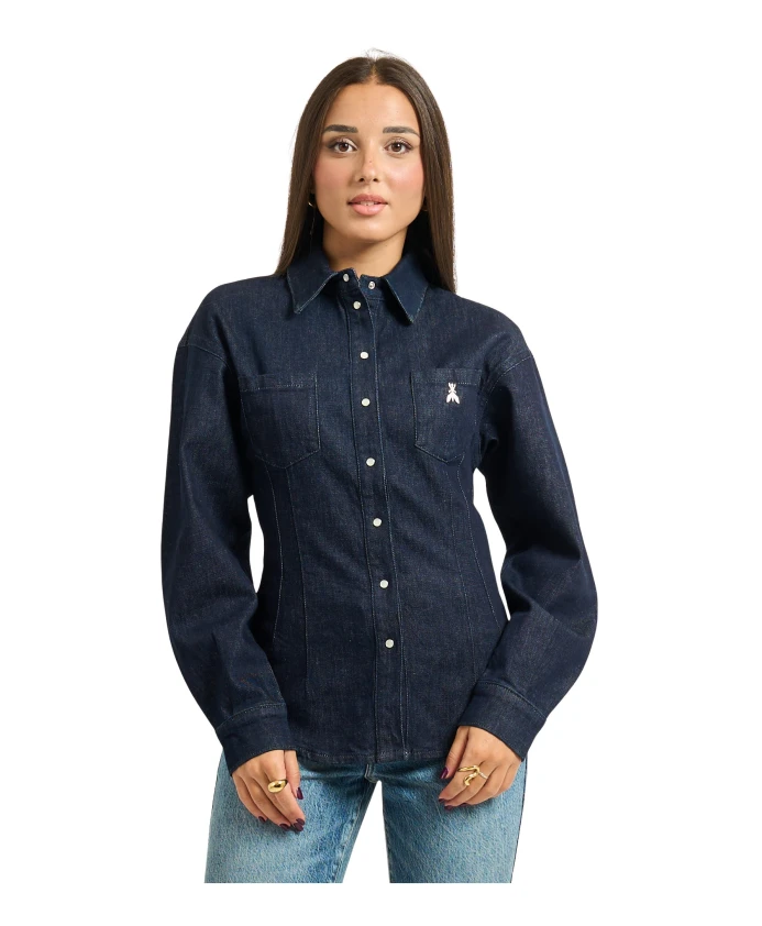 

Джинсовая рубашка с рукавами-фонариками Patrizia Pepe, синий