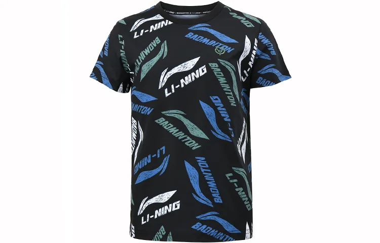 Футболка Li-Ning для детей с круглым вырезом, Black Green Blue — фото 3