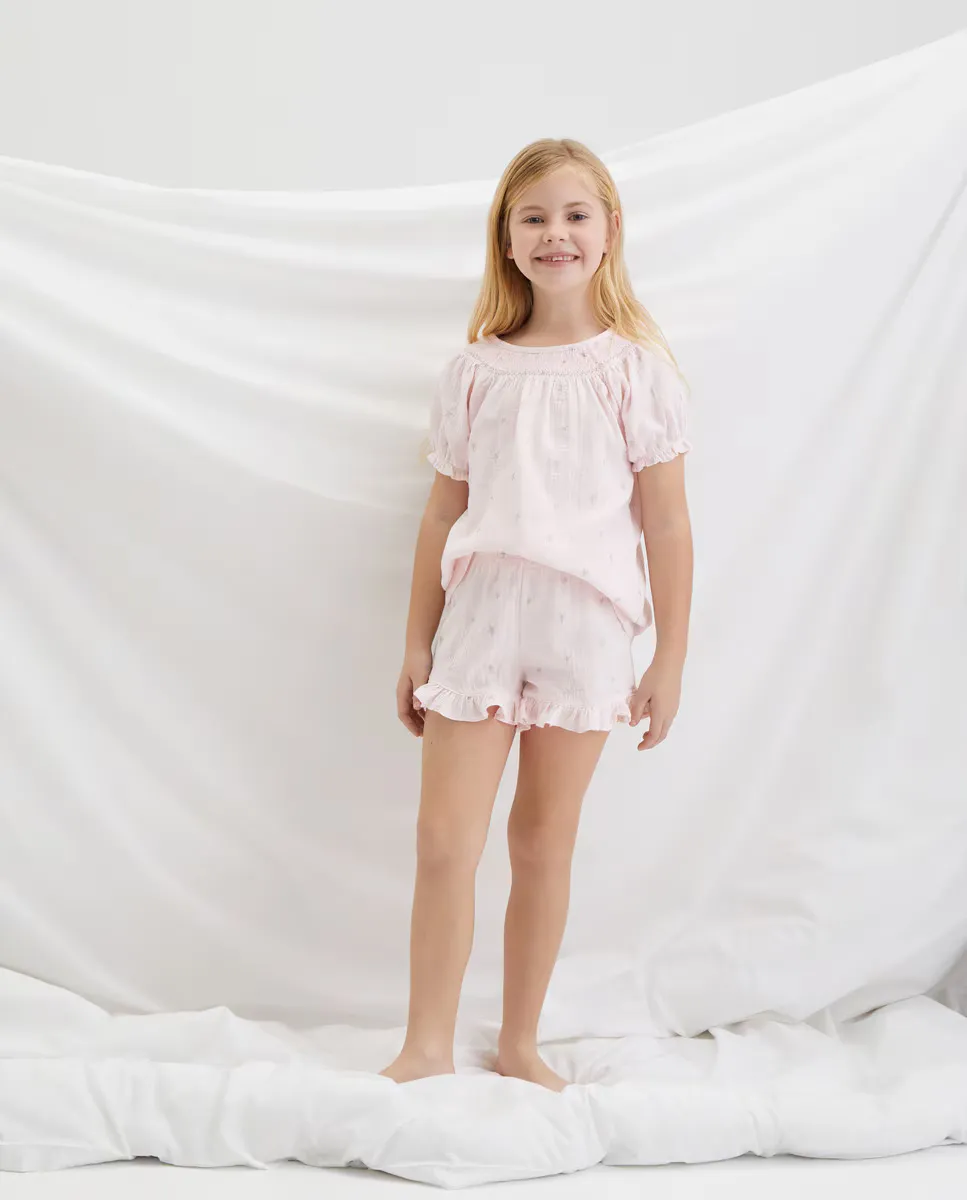 

Девичья короткая пижама с комбинированным принтом Cotton Juice, цвет Rosa