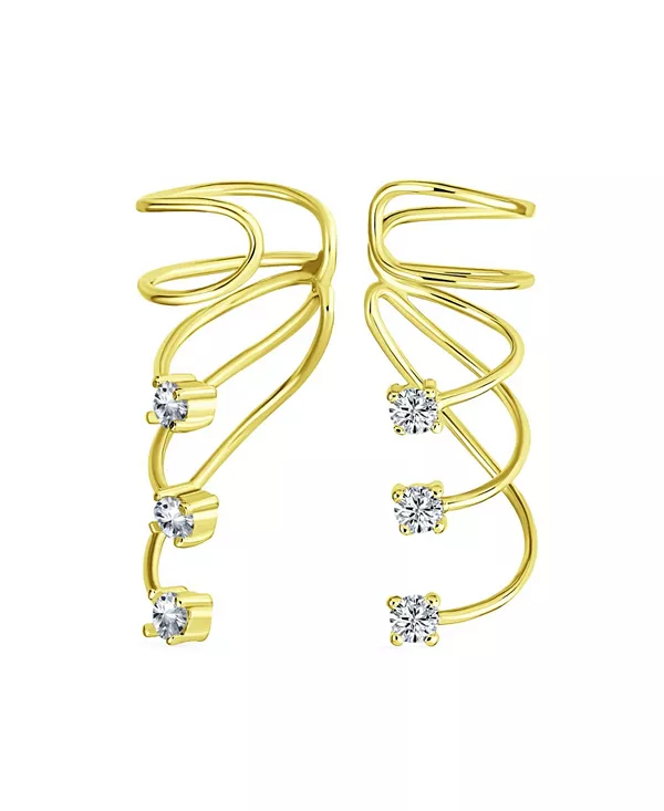 

Серьги-Каффы с тройной спиралью и изогнутыми фианитами, надеваемые на хрящ, серебро 14 карат с золотым покрытием Bling Jewelry, gold