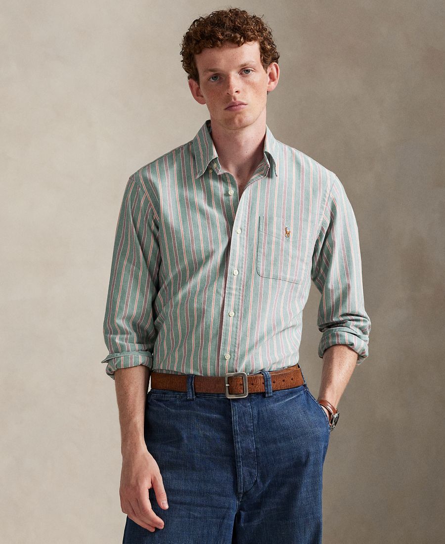 

Мужская классическая полосатая рубашка Оксфорд Polo Ralph Lauren, Green Red Multi