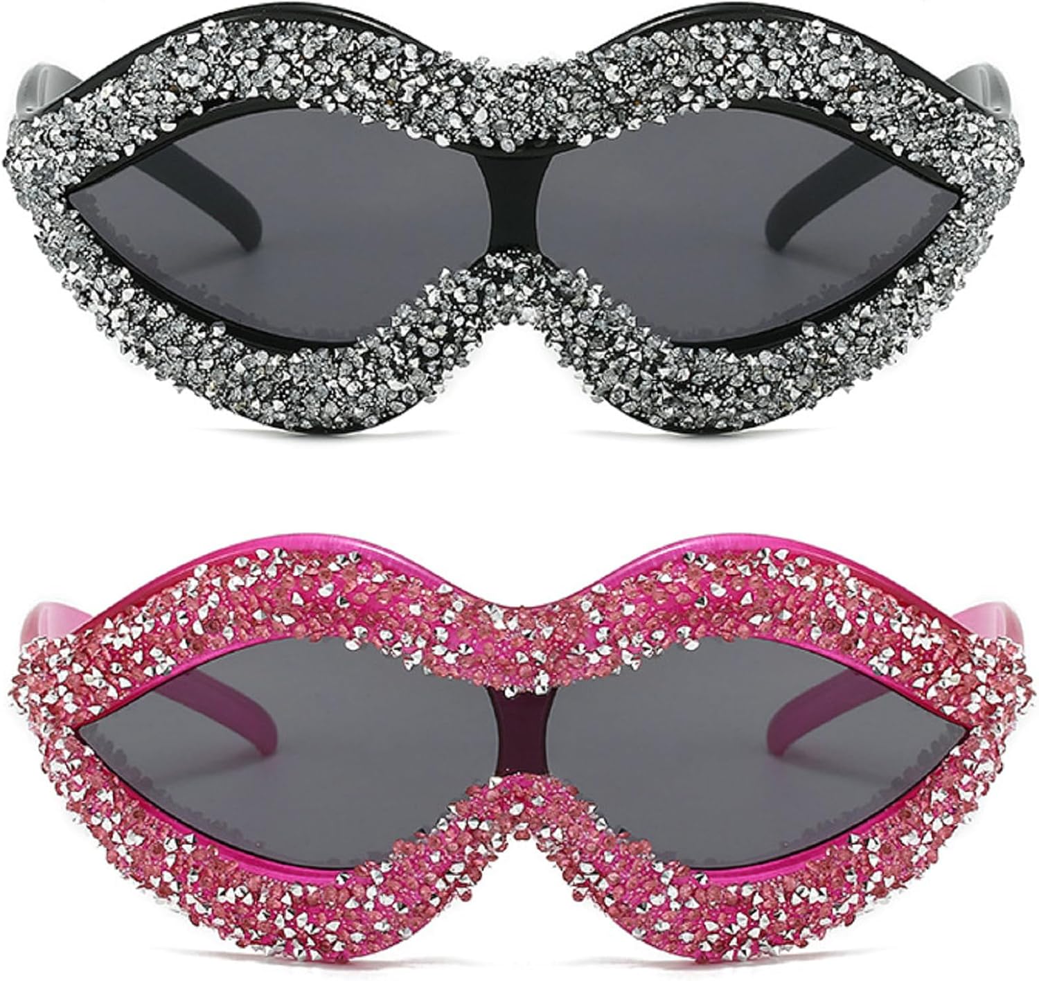 

Солнцезащитные очки со стразами для женщин, забавные солнцезащитные очки в форме губ для фестивалей и вечеринок, большие солнцезащитные очки с бриллиантовой оправой mincl, 2pcs-black&red