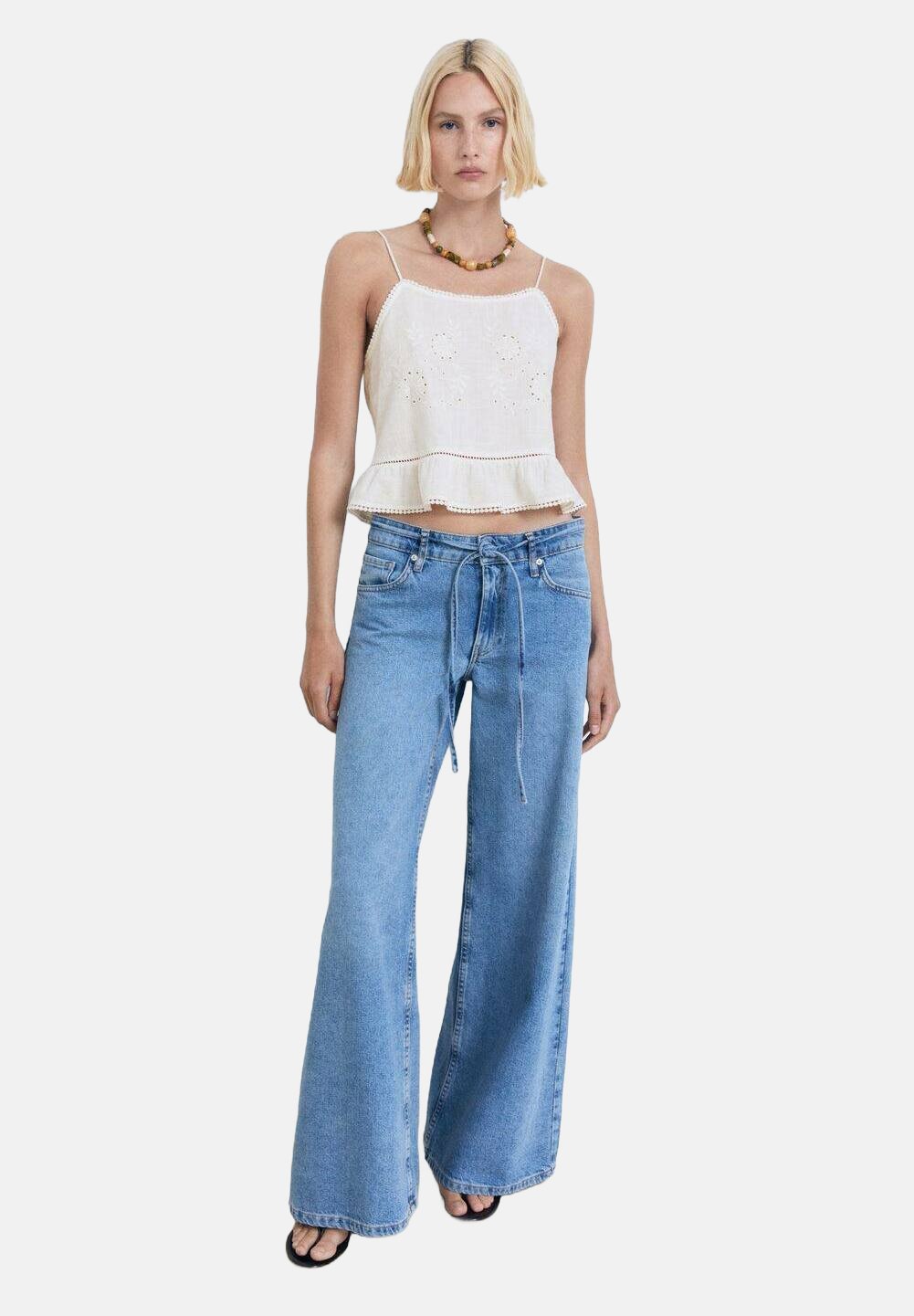 

Топ EMBROIDERED Mango, кремовый
