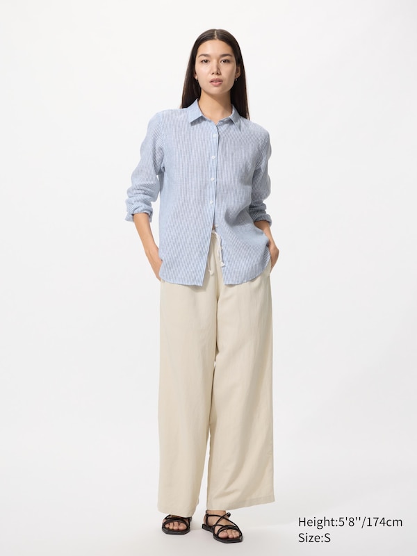 Льняная рубашка (в полоску) Uniqlo, 32 beige — фото 2