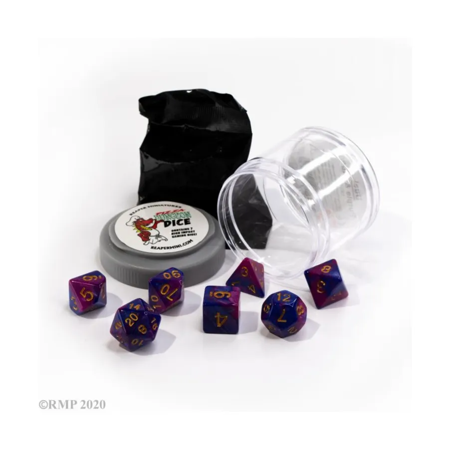 

Набор двойных кубиков — фиолетовый и синий (7), Pizza Dungeon Dice
