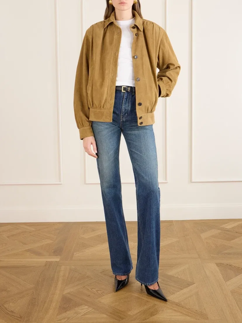 Замшевая куртка-блузон Saint Laurent, коричневый — фото 2