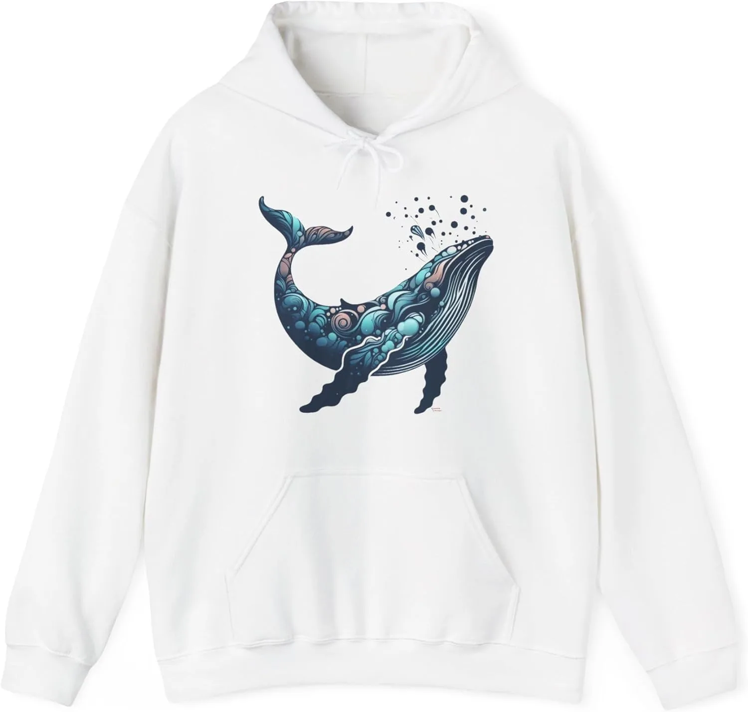 

Толстовка с капюшоном с принтом кита, Unisex Classic Fit, бело-серая, Cotton-Poly Blend