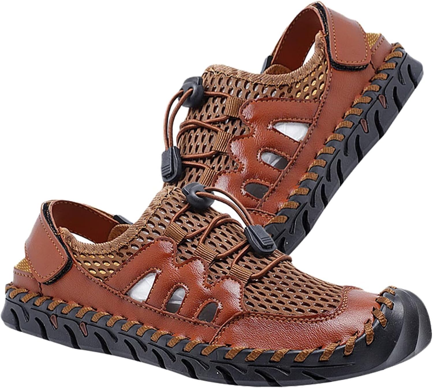 

Мужские кожаные спортивные сандалии с закрытым носком, регулируемые сандалии-рыбаки для улицы, летние пляжные сандалии для ходьбы и походов Hnvavq, A