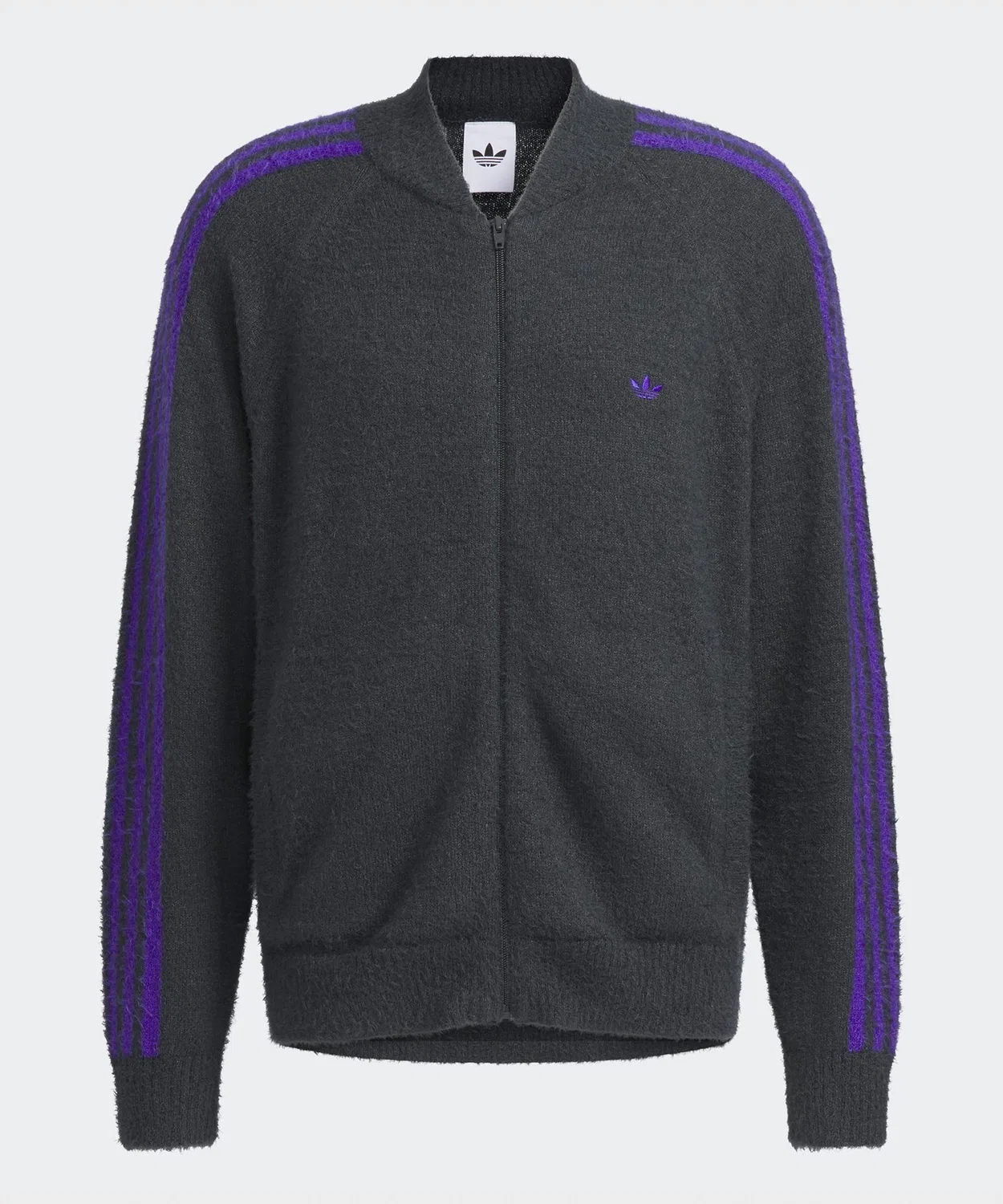 Трек-куртка adidas ORI KNIT A15 из полиэстера и нейлона, цвет тёмно-серый с фиолетовым