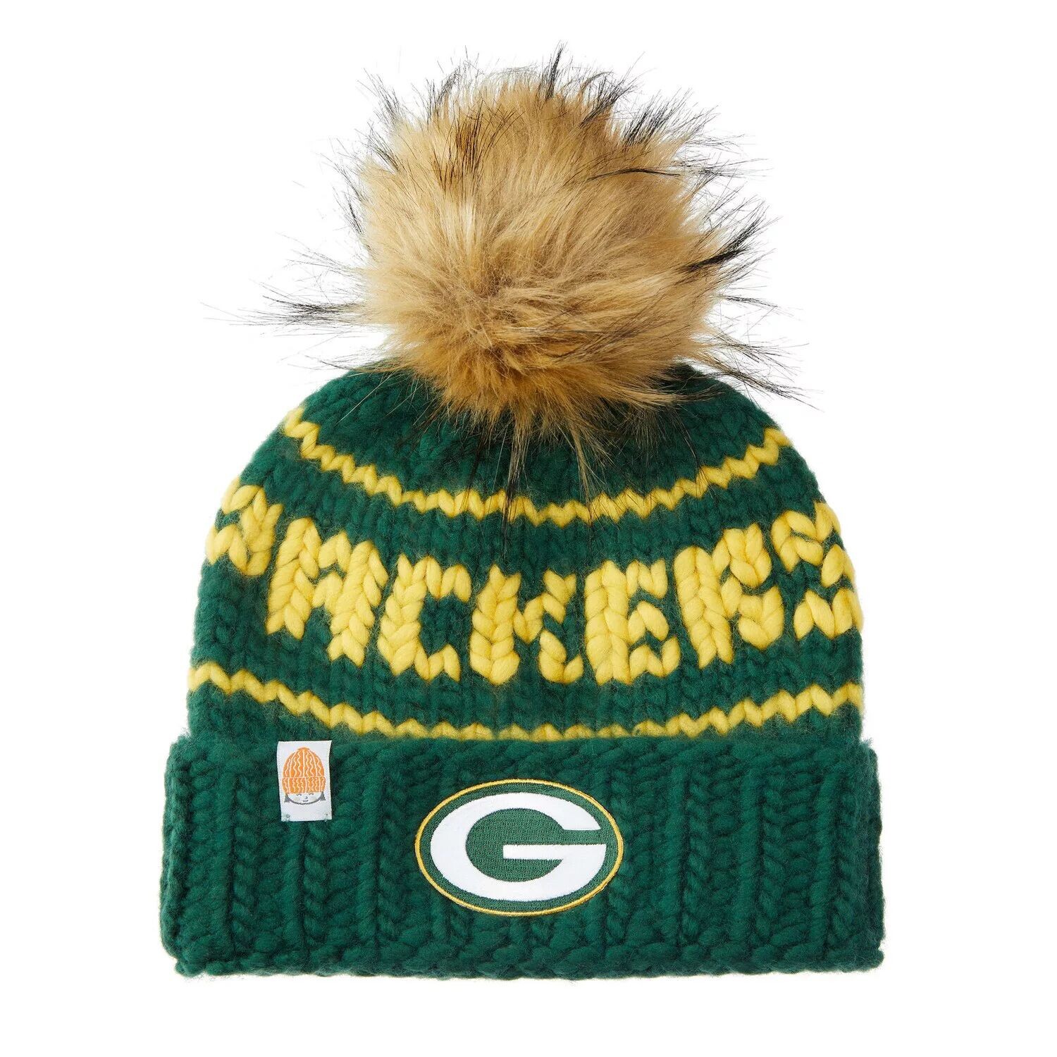 

Женская Sh*t That I Knit зеленая вязаная шапка Green Bay Packers с индивидуальным логотипом, манжетами и помпоном