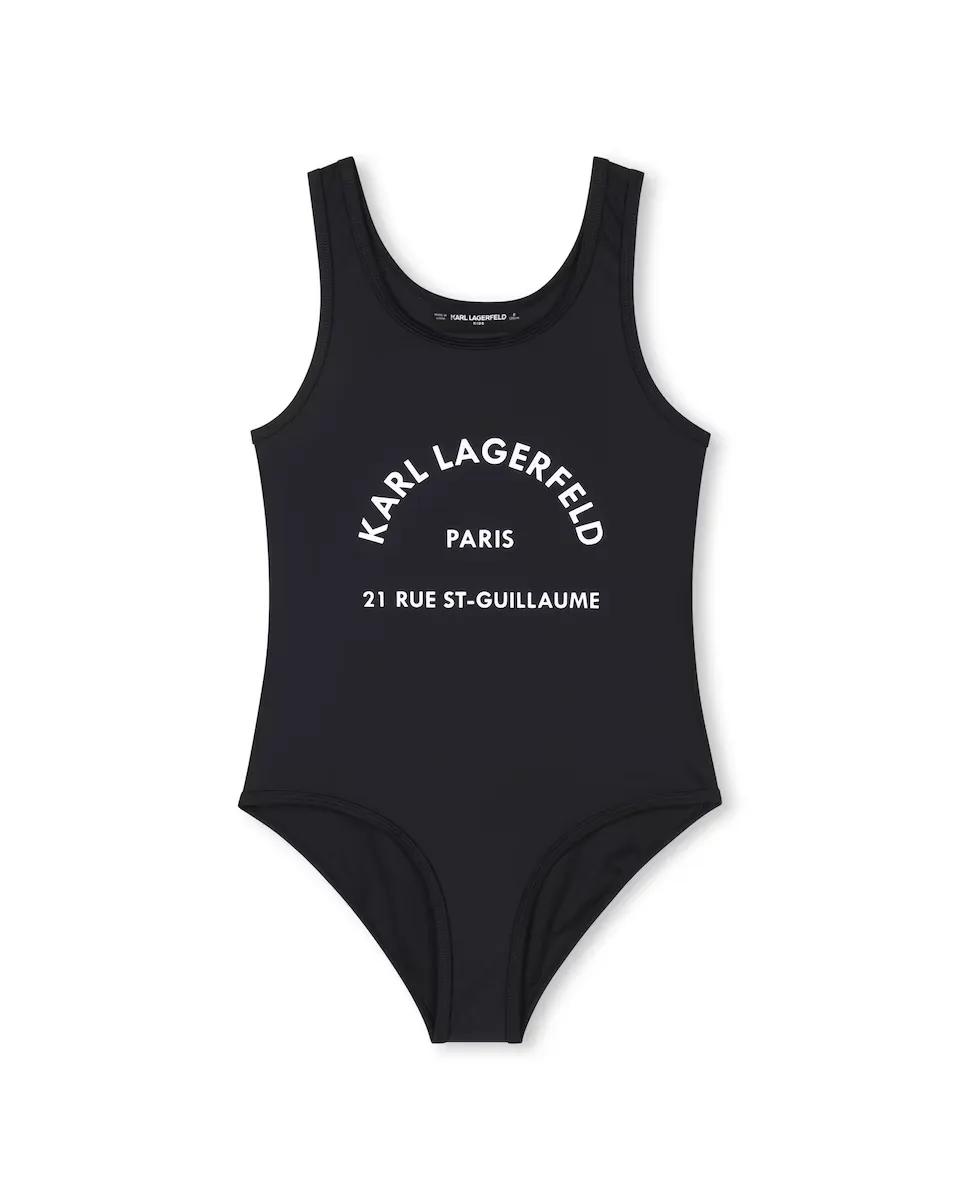 

Черный купальник для девочки с крупным принтом Karl Lagerfeld Kids