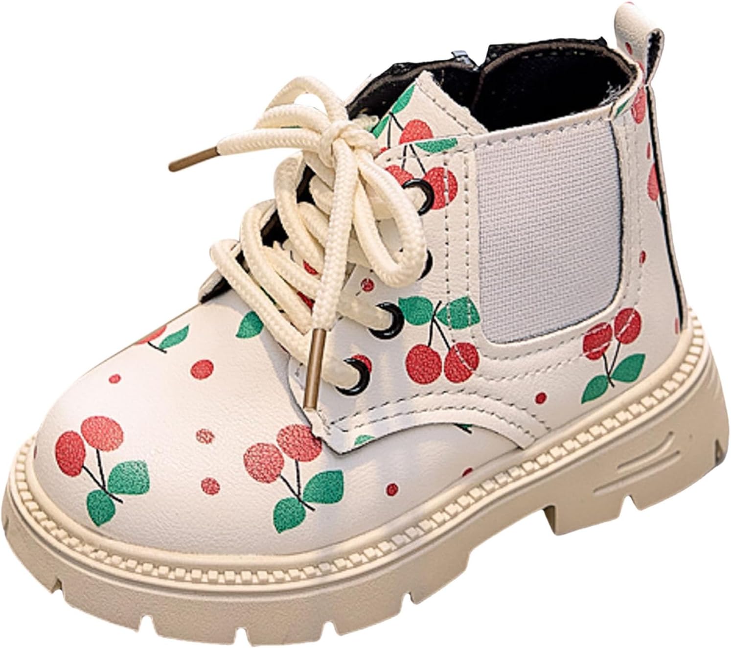 

Девушки Короткие Ботинки IWIHMIV на Щиколотку, Повседневные Кожаные Ботинки для Верховой Езды, Противоскользящие с Толстой Подошвой, Шнуровка и Молния, White