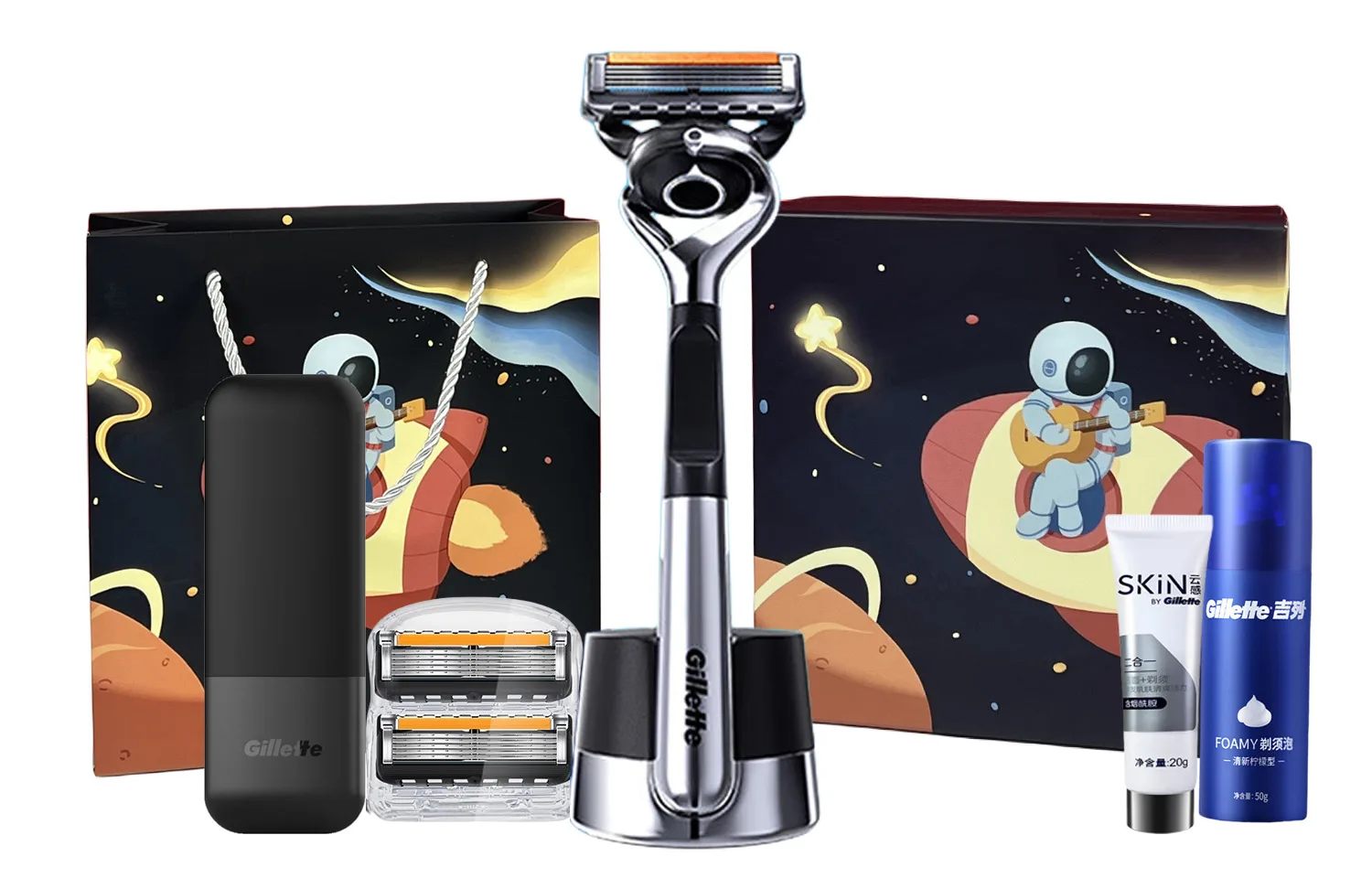 Gillette Subtle Sharpness To Smoothness Razors Washable, Smoothness Gravity Box 2-Blade Planet Gift (Includes Magnetic Storage Box+Shaver+Cleanser)