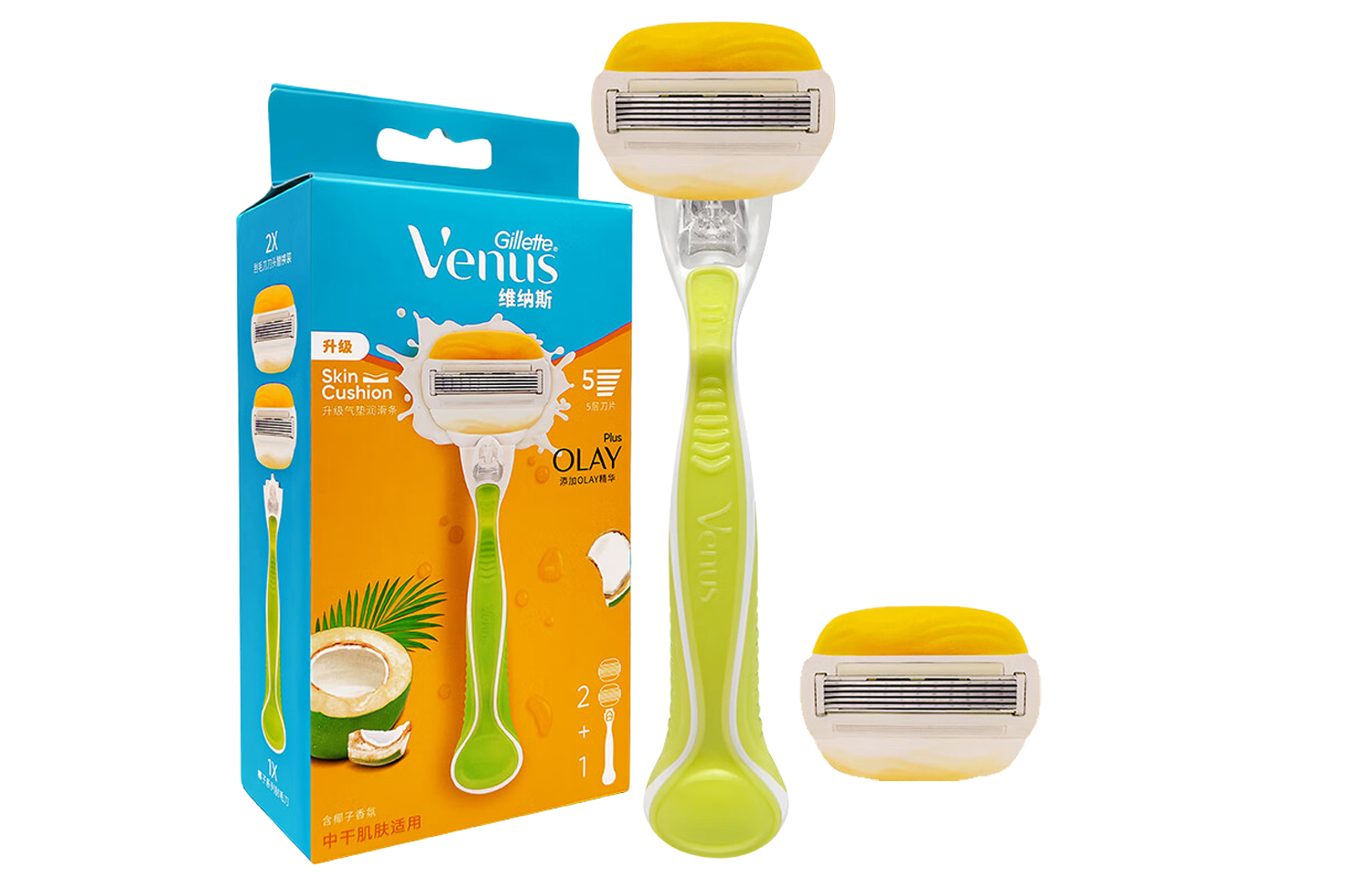 Набор Gillette Coconut Scent: станок Venus Pro ComfortGlide с кокосовым ароматом, 2 сменные кассеты Venus Pro ComfortGlide Coconut, 1 подставка для хранения — фото 2