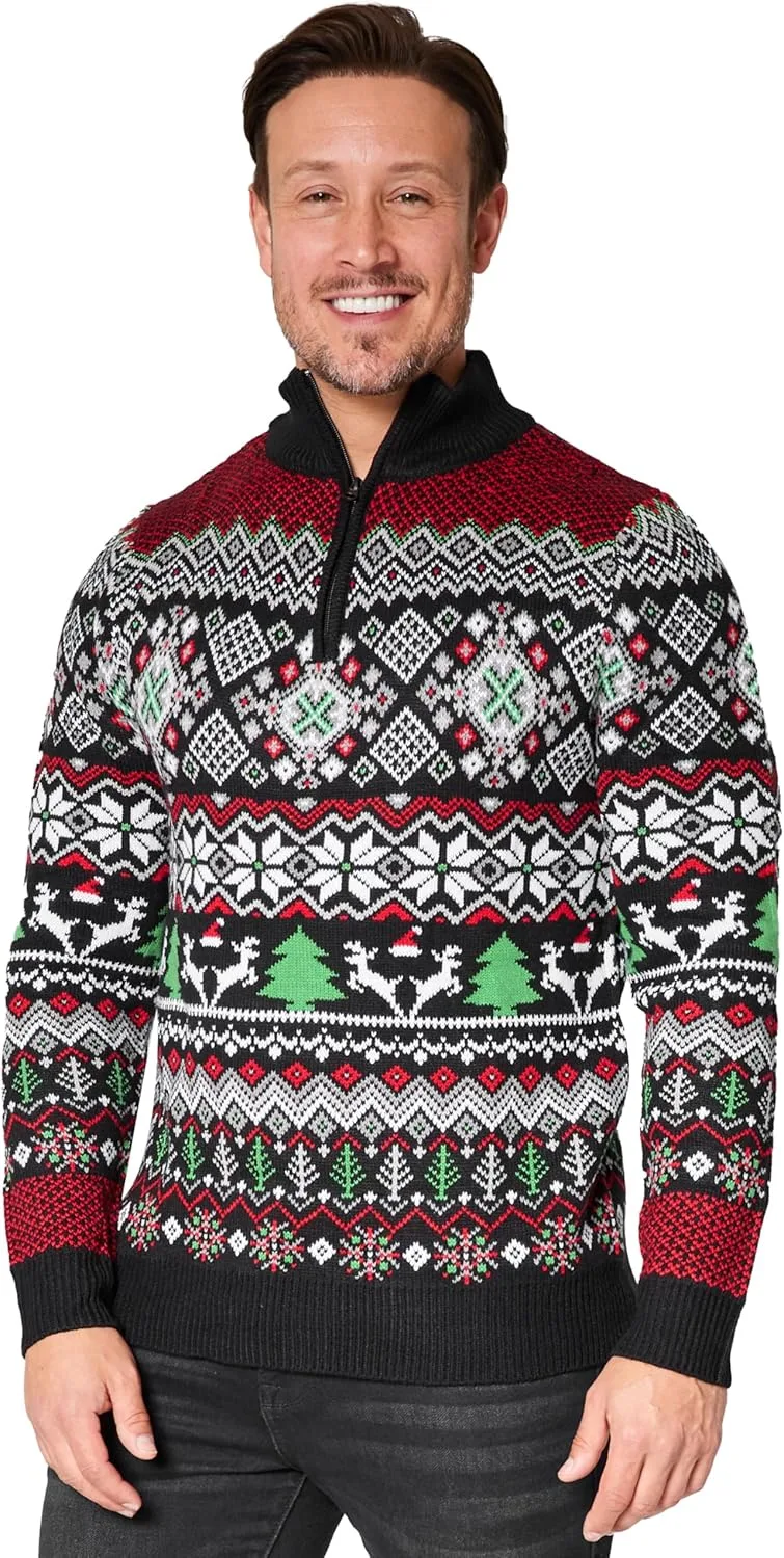 

Рождественский свитер для мужчин и подростков, теплый и уютный, с полумолнией и узором CityComfort