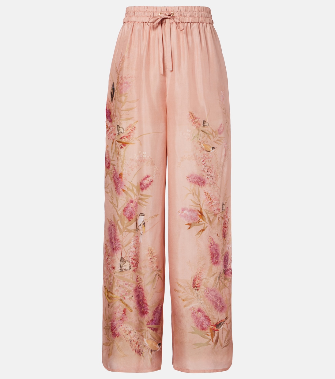 

Каскадские цветочные шелковые брюки с широкими штанинами Zimmermann, Pink Botanical Floral