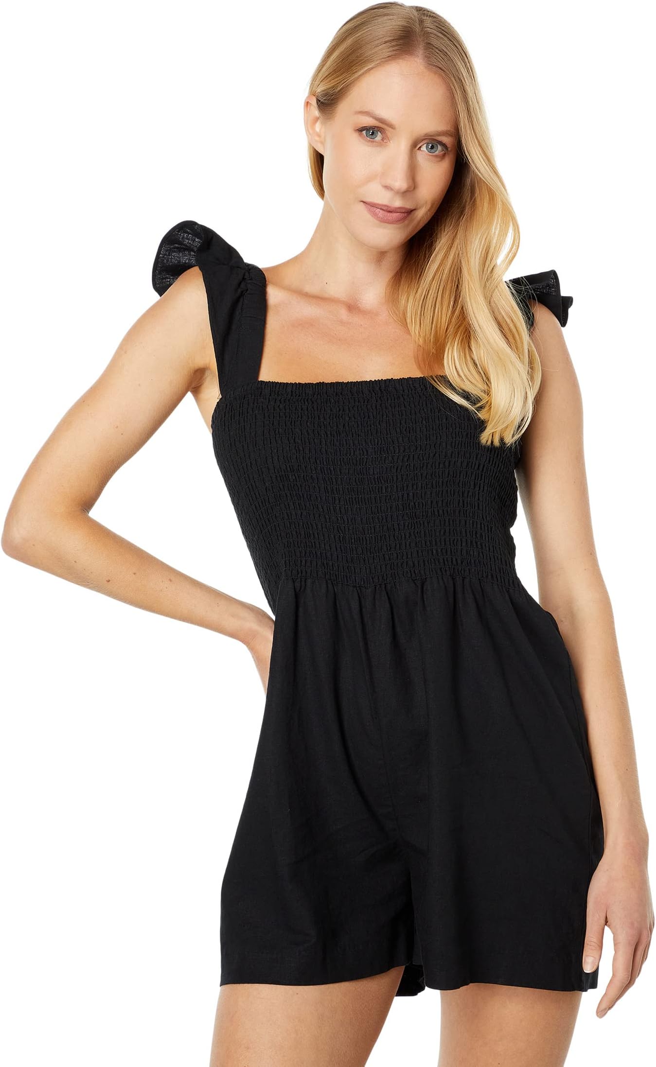 

Комбинезон Madewell Linen-Blend Lucie Smocked Romper, цвет True Black