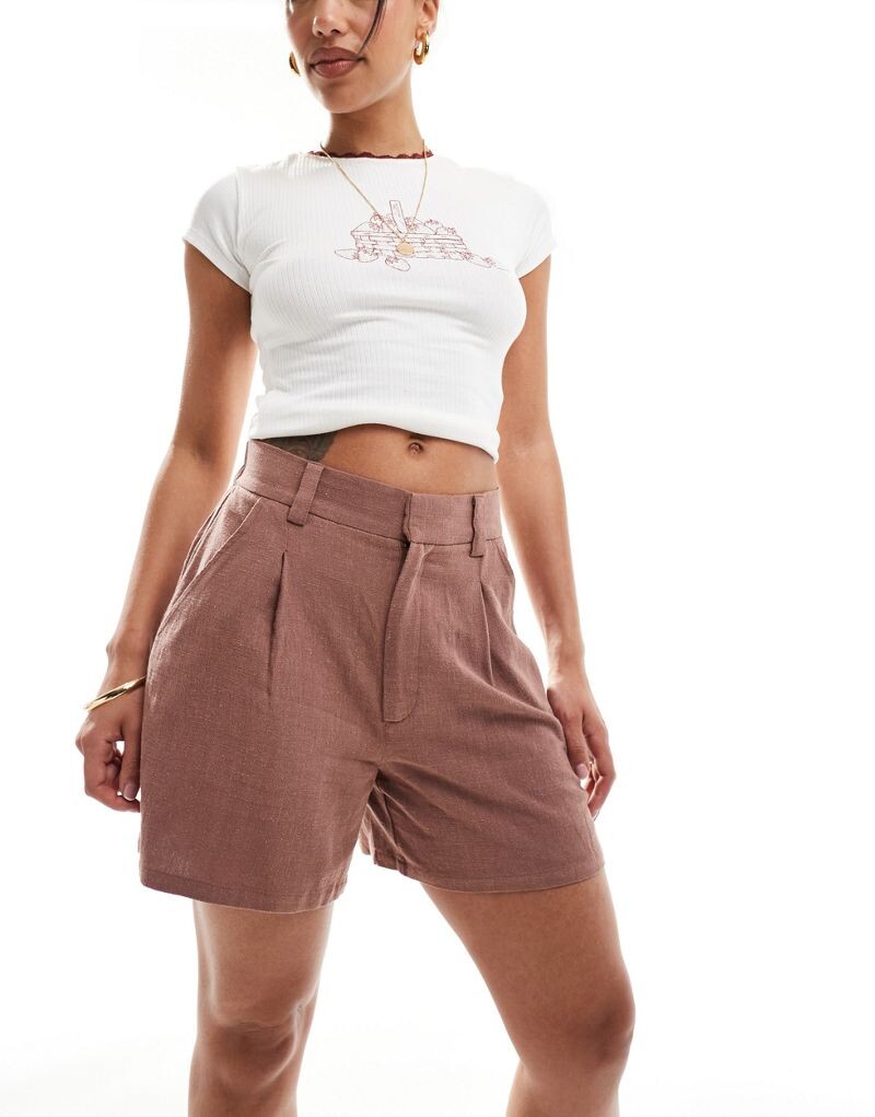 

ASOS DESIGN – коричневые льняные шорты свободного кроя