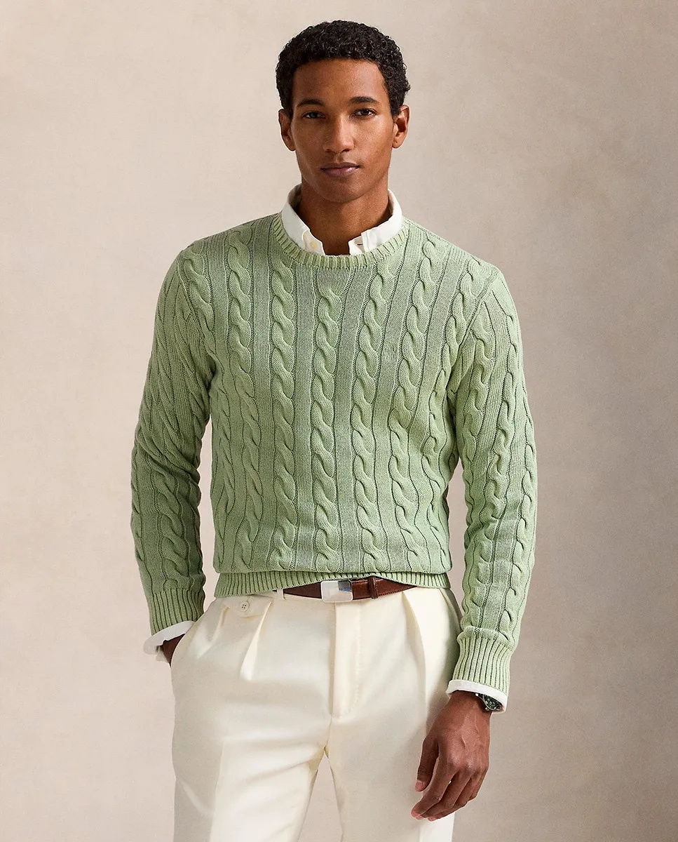 

Мужской хлопковый свитер с косами Polo Ralph Lauren, цвет Verde Agua
