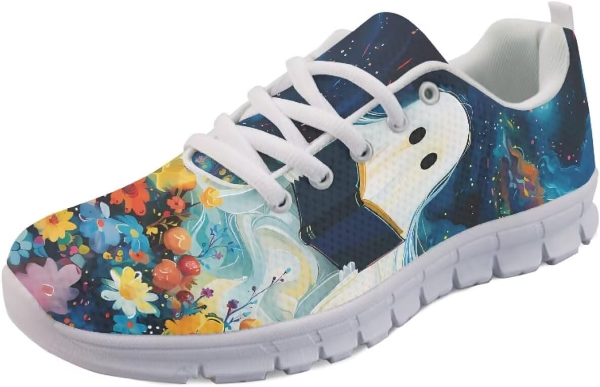 

Кроссовки Forchrinse для женщин и мужчин, дышащие, на шнуровке, для бега, повседневные, с сеткой, противоскользящие, теннисные, Halloween Ghost Flower