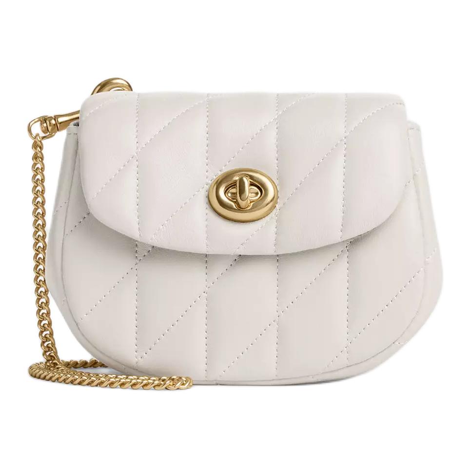 

COACH Миниатюрная женская наплечная сумка кроссбоди с замком-защелкой из белой кожи наппа