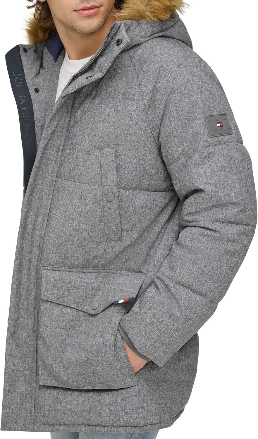 Мужская парка Tommy Hilfiger Arctic Cloth Heavyweight Performance Parka Down Alternative Upperwear, New Heather Grey — фото 3