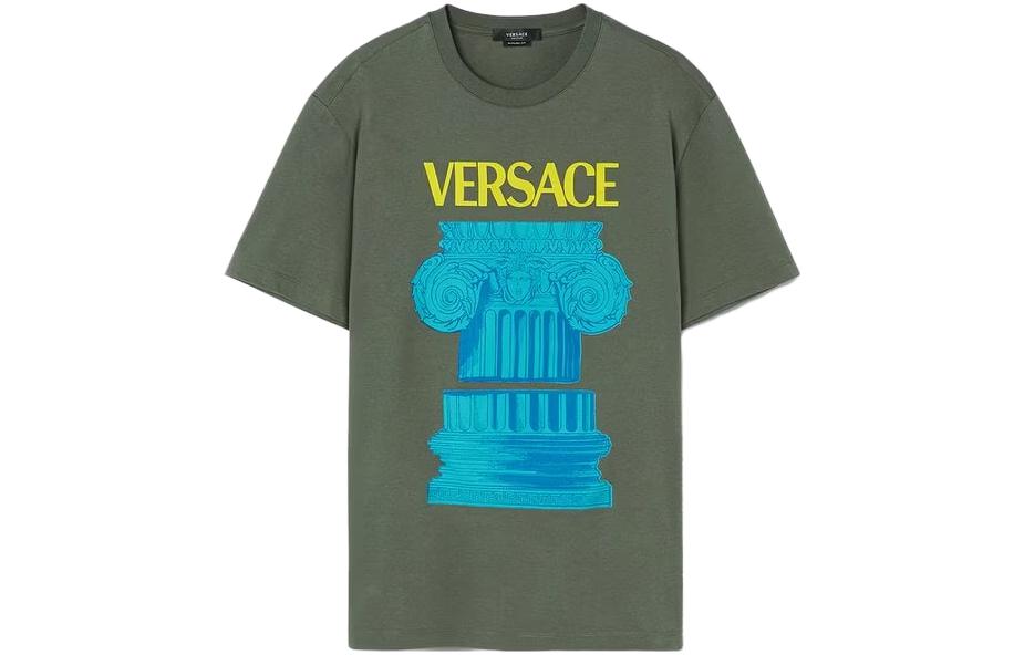 Футболка зимняя военная с колонным принтом VERSACE, зеленая — фото 2