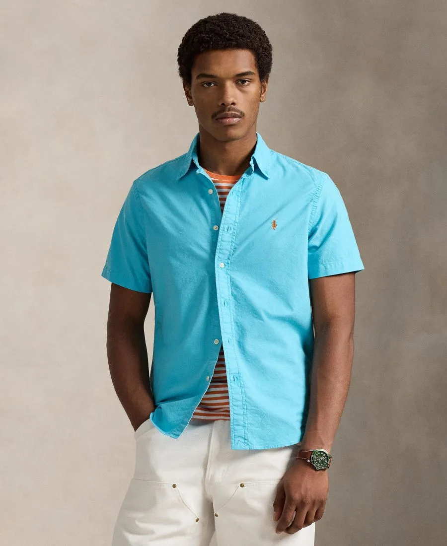 Мужская рубашка Оксфорд, окрашенная в готовом виде Polo Ralph Lauren, Perfect Turquoise