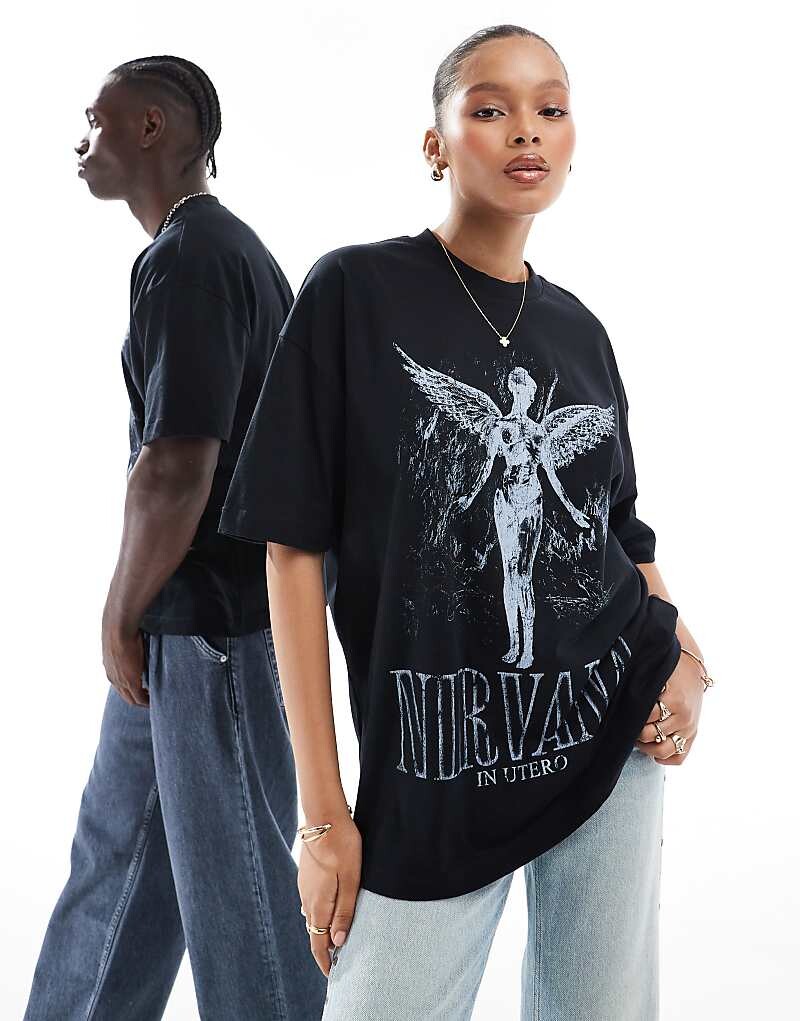 

ASOS DESIGN – черная футболка оверсайз с лицензионным принтом группы Nirvana