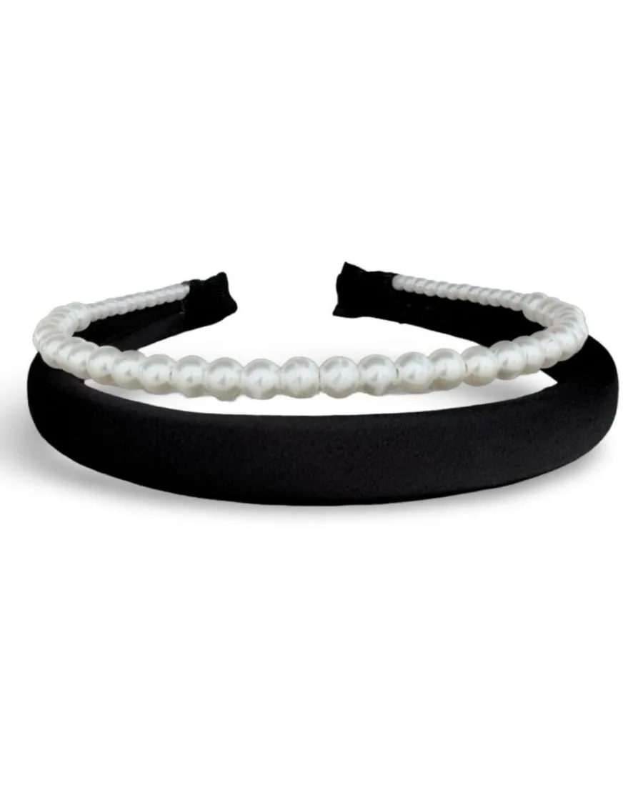 Headbands of Hope Классический комплект из двух повязок на голову - черная и жемчужная — фото 3