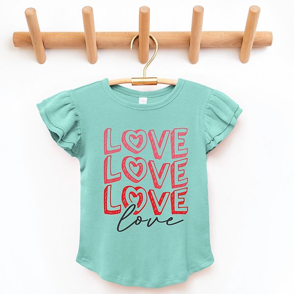 

Футболка с графическим принтом и рукавами-фонариками Love stacked sketched The Juniper Shop, Seafoam