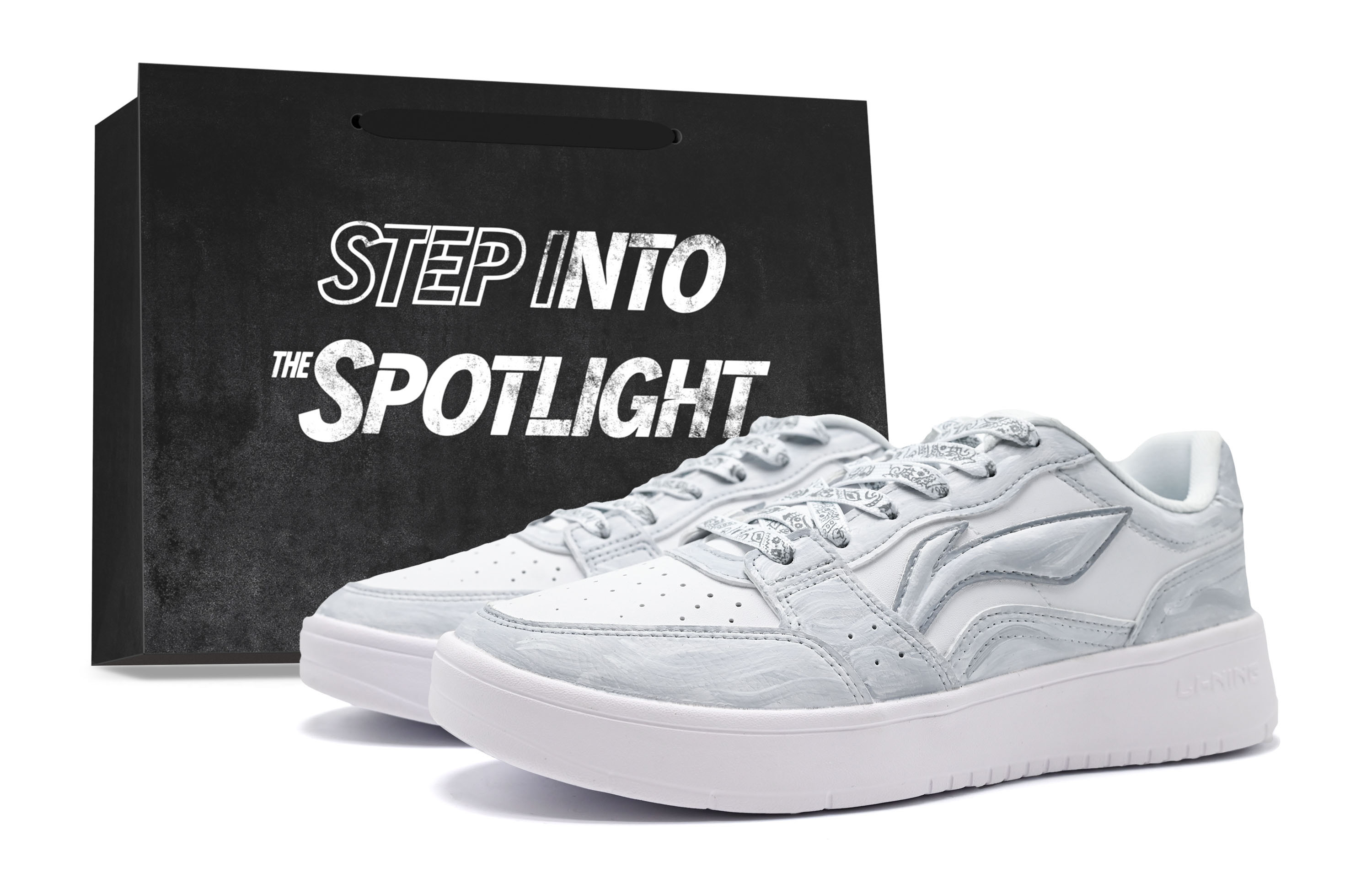 

Li Ning Sycee Synthetic Leather Coverage Cushioning Abrasion Resistant Low top Skateboard Shoes Unisex Li-Ning, белый flame, limited shopping bag