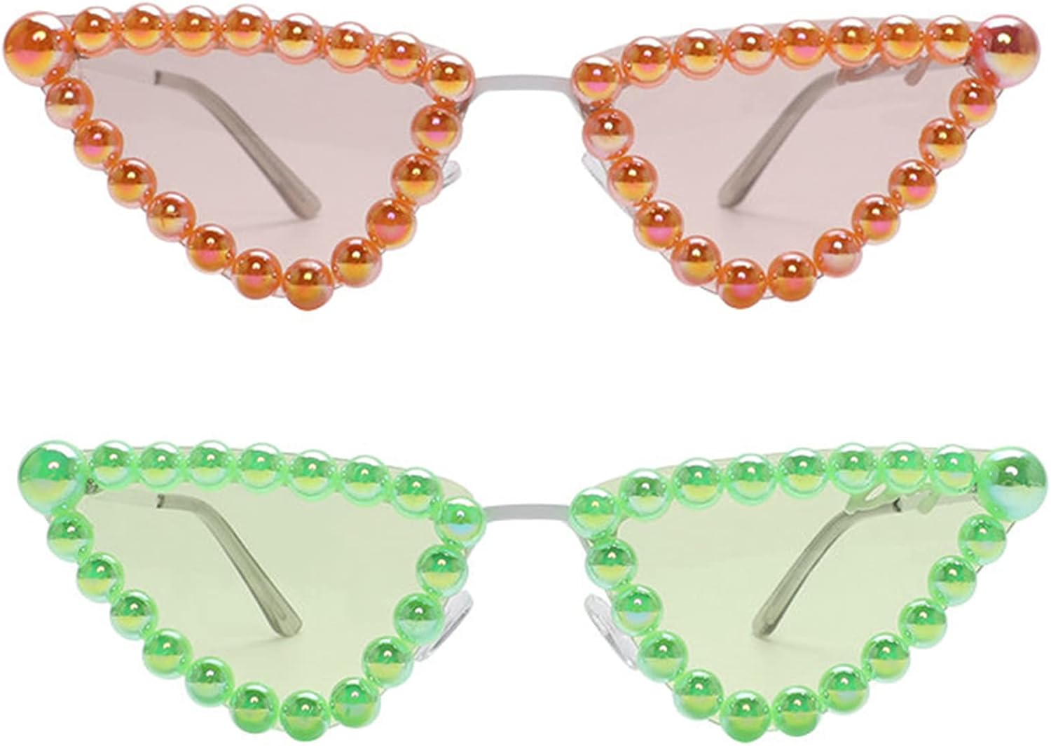 

willochra Сексуальные женские модные солнцезащитные очки «кошачий глаз» с бриллиантами, защита от ультрафиолета UV400, небольшие блестящие роскошные очки с кристаллами, 2pcs-green&orange