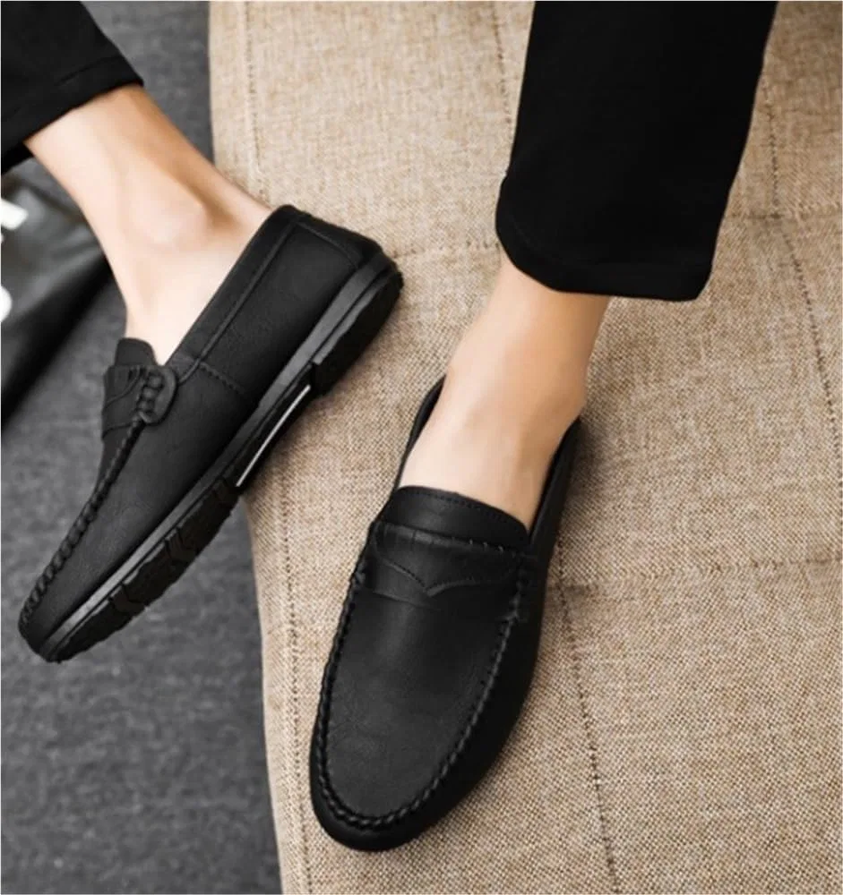 Мокасины кожаные Mens Slip-on Loafers Simple Moccasins, черный DHFIRUFSHLO — фото 2