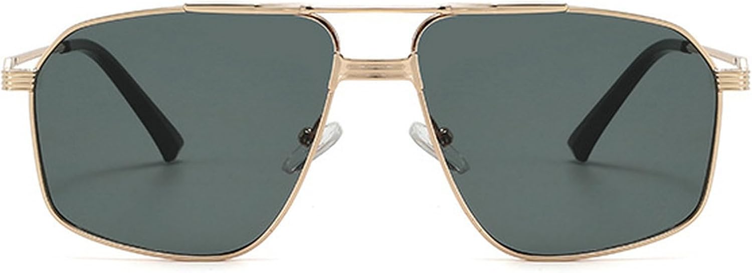 

Мужские солнцезащитные очки-пилот в стиле ретро с двойной перемычкой, металлическими многоугольными линзами, женские солнцезащитные очки в трендовом стиле mincl, Gold Green