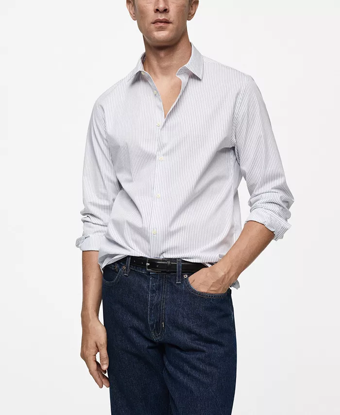 

Мужская хлопковая рубашка в полоску Slim-Fit MANGO, белый