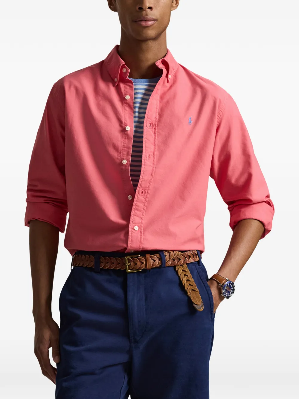 Рубашка из оксфорда с вышивкой и индивидуальной посадкой Polo Ralph Lauren, розовый — фото 3