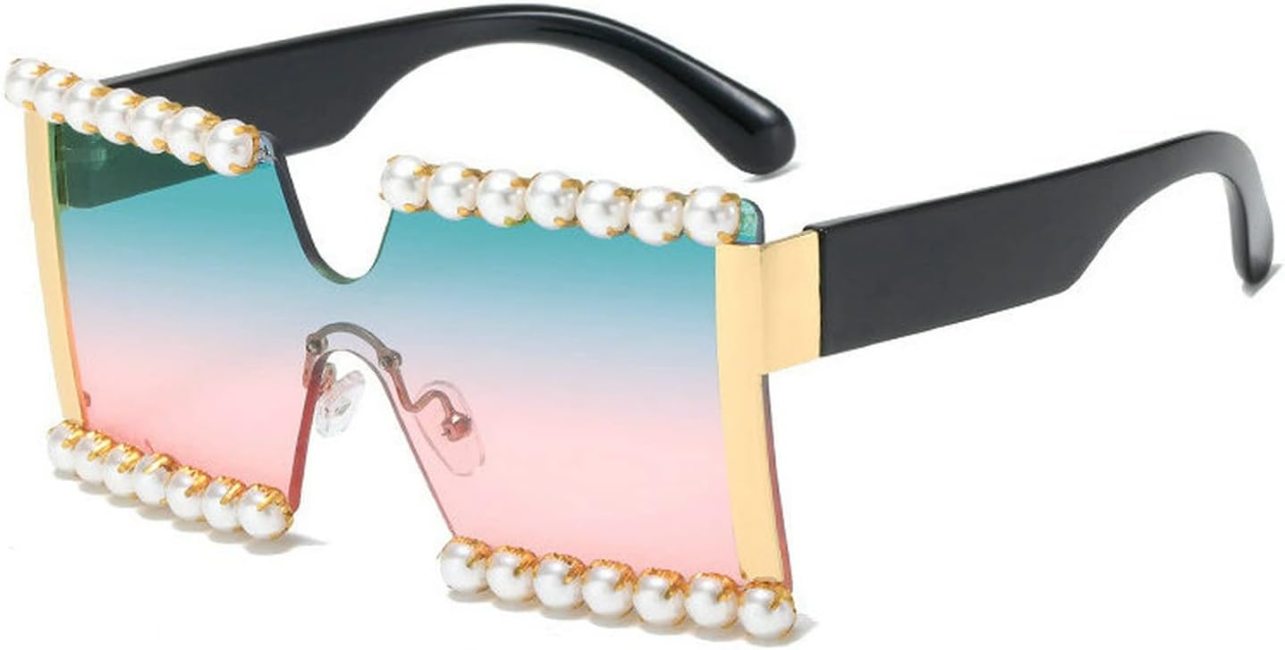 

COTIA Большие квадратные солнцезащитные очки без оправы для женщин, с жемчугом и бриллиантами, с плоской верхней частью, цельные, большие солнцезащитные очки, Blue Pink