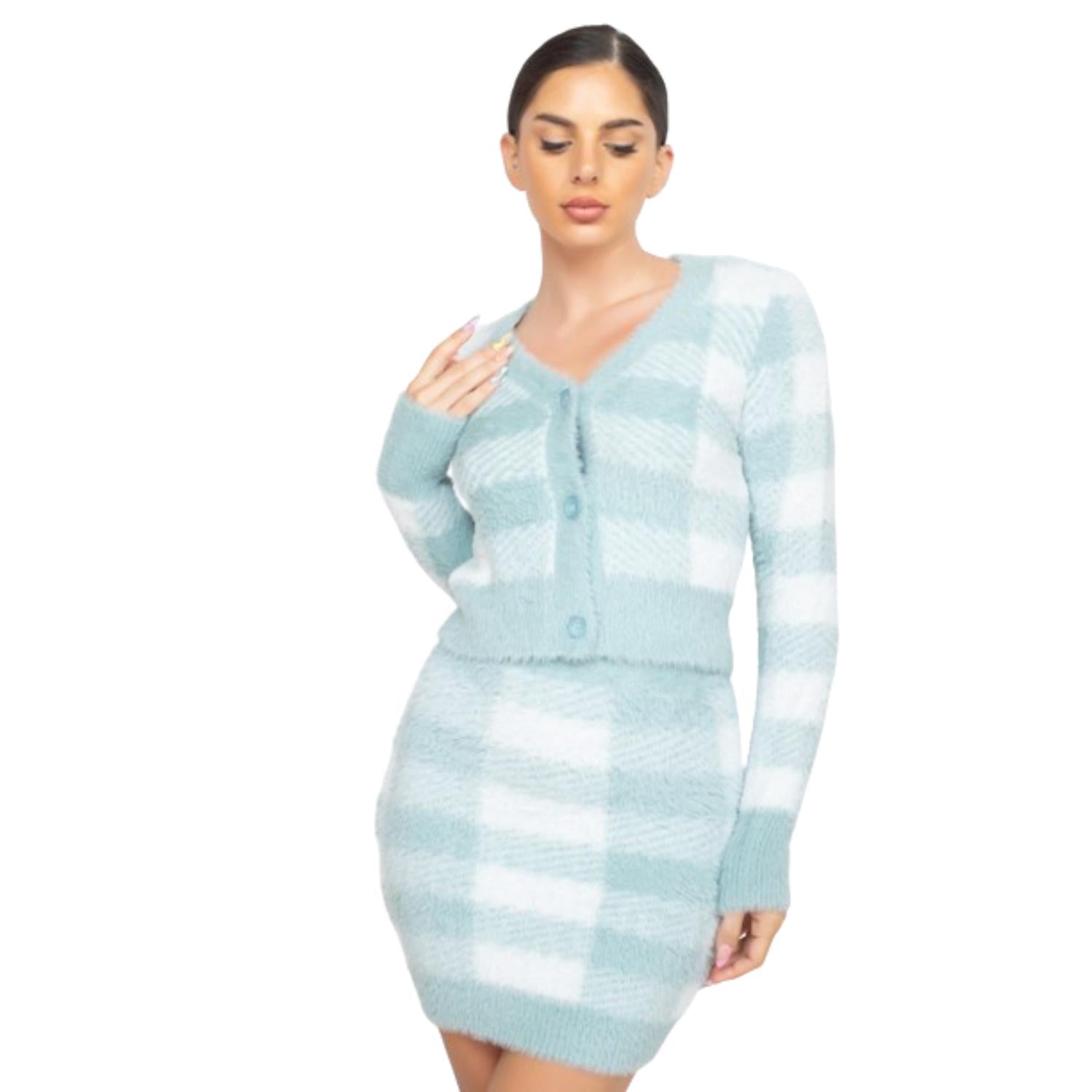 

Укороченный свитер-кардиган в клетку с пуговицами спереди FASHNZFAB, цвет mint sage