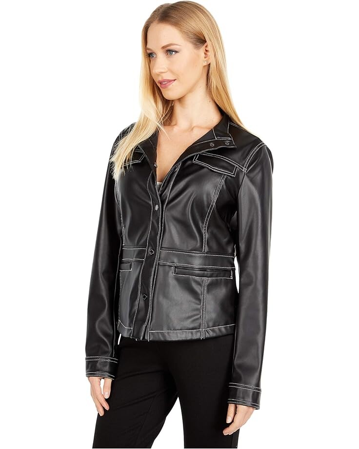 

Куртка Sam Edelman Faux Leather Snap Front Jacket, черный