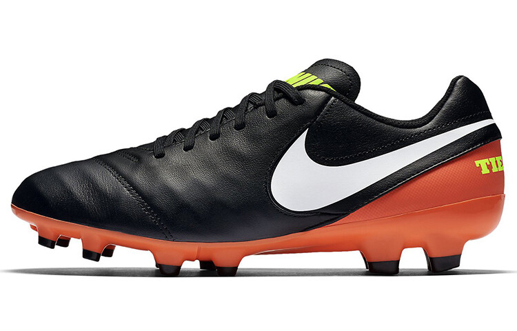

Футбольные бутсы Tiempo Genio 2 мужские с низким верхом, черные/оранжевые/флуоресцентно-желтые Nike