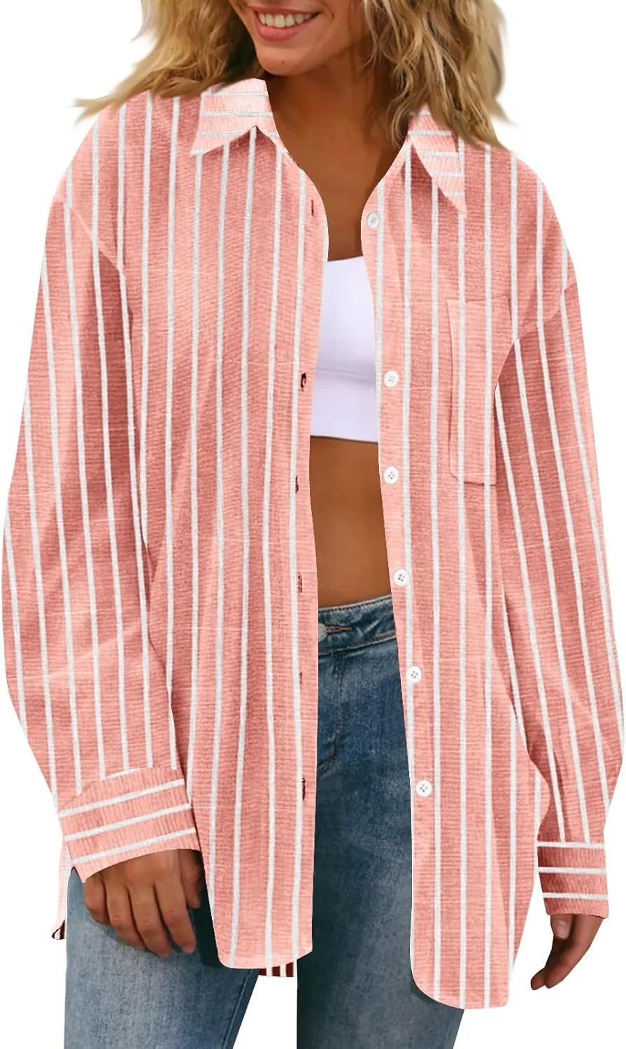 

Льняная блуза для женщин с длинными рукавами и полоской Floleo