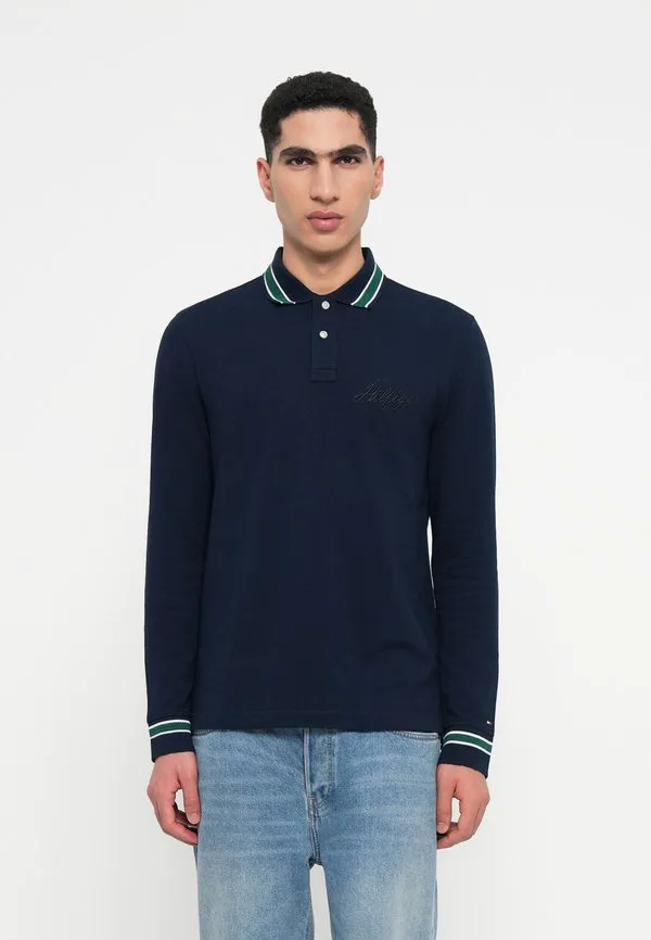 Рубашка-Поло с длинным рукавом, прямого кроя, с отделкой. Tommy Hilfiger, Dark Night Navy